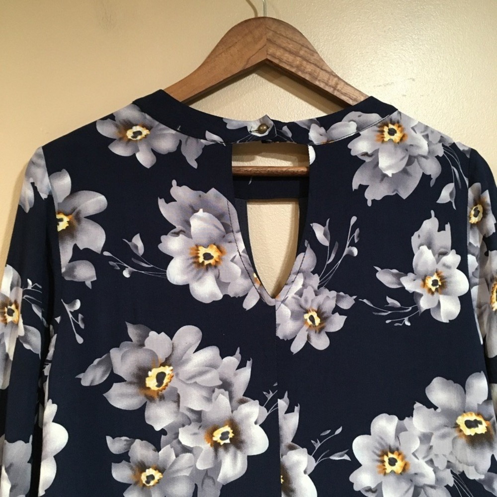 Jodifl Dark Floral Bell Sleeve Mini Dress Womens S Navy Whimsigoth Cottage Boho - Picture 7 of 11